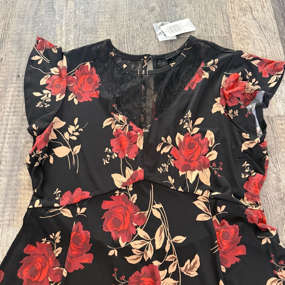Torrid Black Lace Dress with Red Floral Pattern - Picture 3 of 4